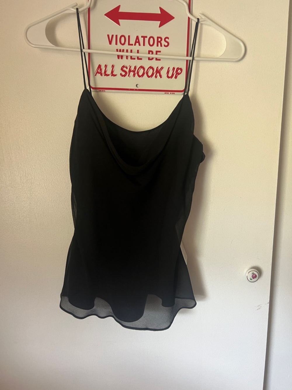 Elegant Black Spaghetti-Strap Cowl Neck Blouse